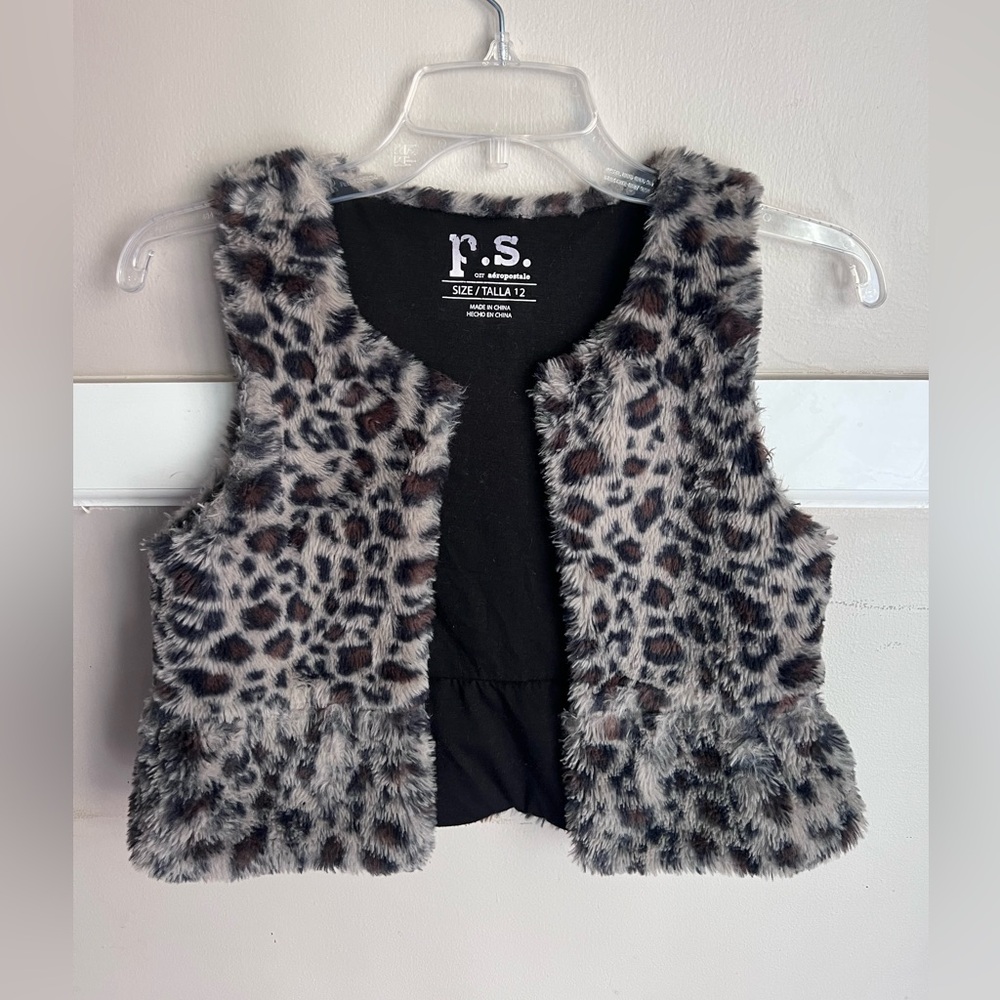Aeropostale Black and Gray Faux Fur Vest Size 12